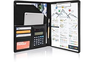 GraduatePro A4 Clipboard Folder with Storage Leather Waterproof Portfolio Conference Presenter Document Business Organizer Sleeves Black