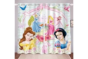 Bfrdollf Juego de cortinas opacas de princesas para dormitorio con impresión 3D de Sirena Ariel Bella Cenicienta para habitación infantil (7,150 x 166 cm (ancho x alto)