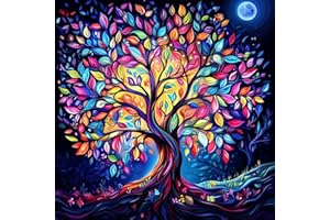 NEWENMO 5D Arbre de Vie Diamond Painting Set,Arbre Lumineux Peinture Diamant pour Adulte,Bricolage Mystérieux Diamant Painting,Diamond Art Kit Complet,pour Adulte Débutant Maison Décor (30x30cm)