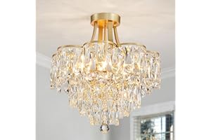 WUZUPS Araña de Cristal Lámpara de Techo Flushmount Moderno Accesorio de Iluminación para Dormitorio Pasillo Bar Cocina Baño, H 49 x W 46.5, E14 Base, Oro