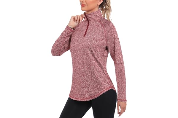 iClosam Tee Shirt de Sport Femme Manche Longue Haut Running Femme 1/4 Zip Top Fitness Yoga Femme Séchage Rapide T-Shirt de Course à Pied Séchage S-XXL
