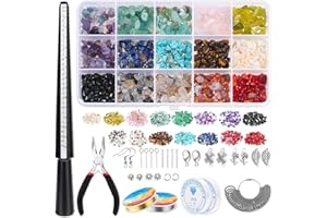 VEVOQIM Ringe Selber Machen Set, Schmuck Selber Machen Set, Ohrringe Selber Machen Set Natürlicher Edelsteine set,Kristallperlen Schmuck Basteln Bastelset Kit für DIY Schmuck Armband (15 Farbe)
