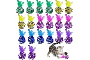 AvoDovA 20 Pezzi Palline Giocattolo Gatto Palline con Piume, 6CM Colorato Palle di Mylar di Gatto Palle di Giocattoli Incresparsi, Giocattolo Palla, Giocattoli per Gatti Giochi Interattivi Palle