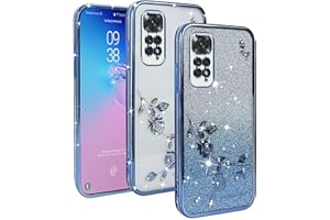 XINYEXIN Funda Glitter para Xiaomi Redmi Note 11 4G / Redmi Note 11S 4G, Carcasa Teléfono Antigolpes Transparente Bling Sparkle, Ultra Delgado Cute Brillante para Niñas y Mujeres - Azul