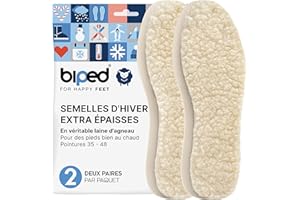 biped 2 paires de semelles en laine d'agneau - Semelles extra-épaisses en véritable laine d'agneau - Semelles chauffantes pour hommes et femmes z1015