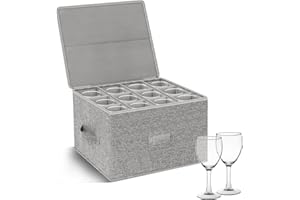 Kukikan Wine Glass Storage Box with Lid, Hard Shell Stemware Container Cases, Packing Boxes for Moving Crystal Glassware, Champagne Flute, for Kitchen, Camping, Motorhome, 12 Dividers for Drinkware