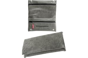 HIBRON Tabaktasche Tabakbeutel Leder künstlich für Raucher, Grau