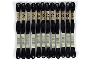 DMC - Set de 12 madejas de DMC Genuine BLACK, hilo de bordar 117MC, 100% algodón - Apto para todas las técnicas y todos los materiales, ideal para el punto de cruz