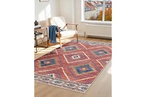 DEFYNEE Machine Washable Rugs Living Room, 90x150 cm Kitchen Rugs Non Slip, Soft Short Pile Vintage Red Rugs for Bedroom, Moroccan Rug for Hallway, Bedroom, and Kitchen, Red