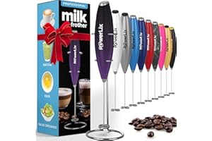 PowerLix Milk Frother Handheld Whisk - Electric Milk Frother Foamer with Stainless Steel Stand,15-20s, Powerful 19000rpm, Mini Drink Mixer Coffee Frother for Latte, Cappuccino, Hot Chocolate