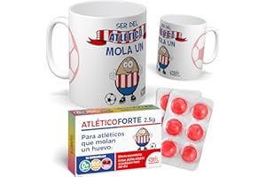 mundohuevo Pack taza + caramelos Atlético | Regalo divertido para aficionados del Atlético de Madrid | Idea original para cumpleaños, Navidad o Día del Padre | Taza Cerámica 350 ML