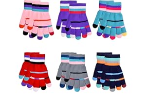 HOAAIGO 6 Paare Kinder Gestrickte Dehnbare Handschuhe, Winter Warme Vollfinger Kleinkinder Handschuhe, Strickhandschuhe Unisex Thermo Handschuhe, Magic Stretch Handschuhe für 5-10 Jahre Jungen und Mädchen