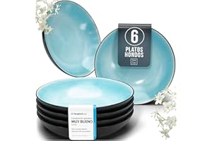 PURE LIVING INTERIOR DESIGN Ensemble Prestige de Services de Table: Assiettes Creuses en Porcelaine pour 6 Personnes - Élégantes Assiettes de Service pour une Expérience Culinaire Raffinée, Pure Living aigue-marine