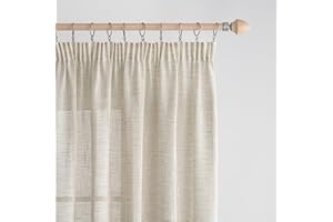 EMEMA Sheer Linen Voile Curtains with Ruffle Tape Sheer Linen Curtains Set of 2 Window Curtains Decorative Curtains for Bedroom 140 x 215 cm White