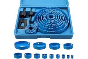 Knpwer 18 PCS Hole Saw Cutter Kit Carbon Steel Downlights Drill Bit Tools for Wood, Plasterboard, Plastic and Non Ferrous Metals 19-127mm,Blue