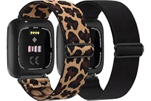 AMCC 2 Pack Straps Compatible with Fitbit Versa 2 Strap/Fitbit Versa Strap for Women/Men, Stretchy Adjustable Nylon Stylish Replacement Elastic Wristband for Fitbit Versa 2/ Versa/Versa Lite