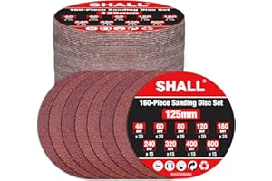SHALL 160pcs 125mm Sanding Discs, (Hook and Loop 40/60/80/120/180/240/320/400/600 Mixed Grit), 8 Hole 5 Inch Round Sanding Discs Pads,for Orbit Orbital Sander and All Oscillating Tools