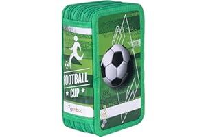 gimboo Estuche Escolar con Accesorios/Estuche de Gran Capacidad con 3 Compartimentos/Estuche para lápices/Estuche para lápices/diseño de fútbol/para niños y niñas