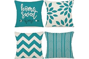 ZWJD Kissenbezug 45x45 4er Set Dekokissen Kissenbezüge Dekoration Outdoor Kissenbezüge Leinen Dekokissen für Schlafzimmer, Sofa, Stuhl, Bett, Garten (45 x 45 cm,Wasserblau)