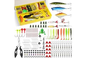 Vicloon Artificiali da Pesca Spinning, 158 Pezzi Esche da Pesca, Esca dura, Esca morbida, paillettes,Vermi,Ganci Singolo, Girevole, ECC per Acqua Dolce e Salata