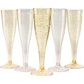 MATANA 120 Plastic Champagne Glasses with Gold and Silver Glitters, 130 ml &ndash; Cava Glasses for Sparkling Wine, Cocktail, Desse
