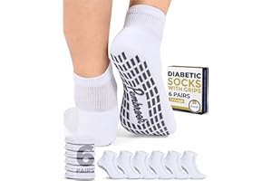 Pembrook 6 Pairs Diabetic Ankle Socks for Men & Women with Grips - 12 Colors Neuropathy Socks for Men | Non Slip Edema Socks