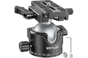 WEYLLAN EH46L rotule de trépied avec levier de déverrouillage, 46mm tête de trépied en métal panoramique avec plaque de dégagement rapide Arca Swiss, rotule robuste pour trépied, charge maximale 20 kg