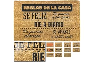 LUCA HOME - Felpudo Entrada casa Original y Divertido de Coco Natural - Felpudo Reglas casa 33x60 - Ideal para Puertas de Exteriores Cubiertas, pasillos y entradas de hogares