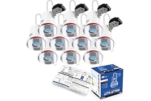 10x GU10 Bathroom IP65 Fire Rated Fixed Downlight Polished Chrome Brite-R LED Spotlight Recessed Ceiling Fitting Die-Cast Aluminium IP65 Rated CE Approved Easy Installation 2 Year Warranty No Bulb