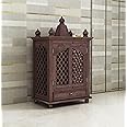 Ganpati Arts Solid Sheesham Wood Temple with 1 Drawer and 2 Doors Storage Wooden Mandir for Home and Offices - Walnut Finish 1 Year Warranty