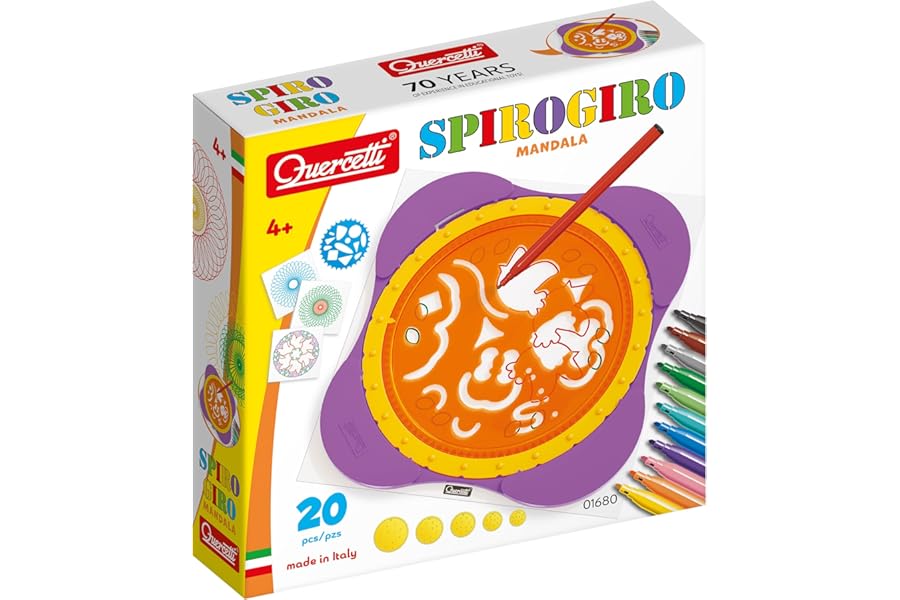 Quercetti Spirogiro Mandala, Spirograph-Spiral Designer, Eeffortlessly Create Geometric Designs with This Arts and Crafts Kit for Boys and Girls Ages 6+