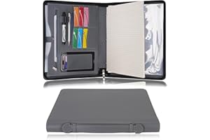 ‎WONDERPOOL Wonderpool A4 Reißverschluss Dokumentenmappe Leder PU Schreibmappen Portfolio Ringbuch Klemmbretter Padfolio Tasche für Geschäftsreisen Präsentationsmappe Organizer (Grau)
