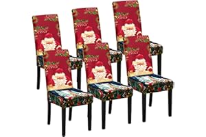 ONESHLEE Juego de 4 o 6 fundas elásticas para silla, decoración navideña, extraíble, moderna, universal, para fiestas de Navidad (6, Papá Noel)