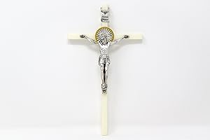 Catholic Gift Shop Ltd White Luminous Wall Crucifix & Lourdes Prayer Card