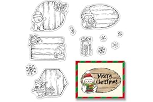 CRASPIRE Christmas Clear Stamp Wooden Gate Dog Chick Bear Snowman Silicone Stamp Seal Transparent Rubber Stamps for Christmas Card Making Decoration DIY Scrapbooking Embossing Album Decor Craft