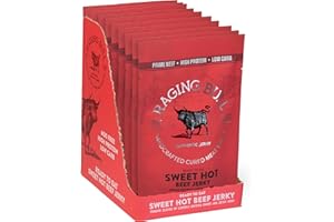 Raging Bull Sweet Hot Beef Jerky (10 X 28g Bags) | High Protein Ready To Eat Tender American Jerky | Made From Ethically Sourced Beef Using Our Award-Winning Traditional Crafting. No MSG.