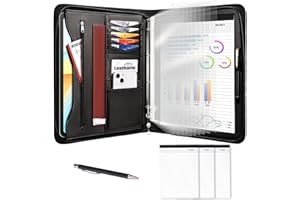 ‎LEATHARIO Leathario Schreibmappe A4 mit 10er Dokumentenhüllen und 3er Schreibblock-Set，Konferenzmappe mit 4 Ringbuch，Dokumentenmappe mit Reißverschluss,Ordner für Meeting, Business,Mappe für Geschäftsreisen