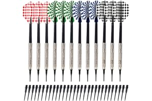 Elalove 12 Fléchettes à Pointe Plastique 14g avec 100 Embouts Remplacement et 24 Ailettes- Set Professionnel pour Cibles Électroniques - Darts Souples et Durables en Matériau Plastique