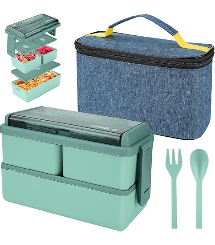 BoîTes à Lunch 2 Couches 3 Compartiments Couverts Bento Boxes pour