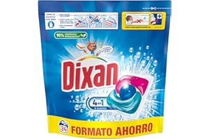 Dixan Trio Caps 4+1 Total, Detergente en Cápsulas para Lavadora (34 lavados), jabón para ropa blanca y clara, limpieza, luminosidad y frescor en un detergente