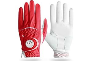 FINGER TEN Guanti da golf da uomo per mano destra e sinistra, in pelle sintetica con marcatore per palline, per tutte le condizioni atmosferiche, morbidi e rilassanti, resistenti all'usura, con impugnatura