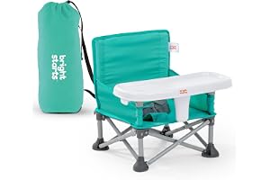 Bright Starts Pop 'N Sit bärbar booster, inomhus/utomhusbruk, golvsits med matningsbricka, blågrön, 6 Mos - 3 år