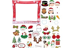 COSORO Red Christmas Inflatable Selfie Frame Inflatable Photo Booth Frame with 36Pcs Photo Booth Props,Xmas Inflatable Picture Frame Blow Up Party Prop Kit for Kids Adults Christmas Party Games Accessories