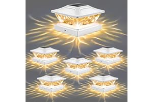 NFEVER Solar Post Cap Lights Outdoor: 6 Pack Bright 2 Modes LED Solar Fence Deck Lights for 3.5x3.5 4x4 4.5x4.5 5x5 Wooden Posts, IP65 Waterproof Solar Powered Lights for Garden Porch Patio Step Decorations