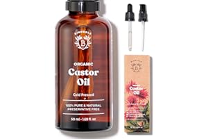 Bionoble Organic Castor Oil 50ml - 100% Pure, Natural,Cold Pressed - Lashes, Eyebrows, Body, Hair, Beard, Nails - Vegan and Cruelty Free - Glass Bottle + Pipette + Pump