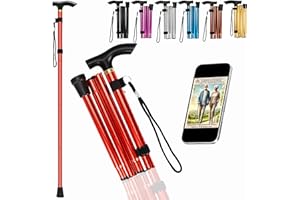 TIRIMBELES Bastón Plegable Ligero de Aluminio. Bastón para Mayores y Rehabilitación, Bastones Extensibles para Caminar 5 Alturas Ajustables, Bastón Telescópico, Estable y Seguro con Taco Antideslizante