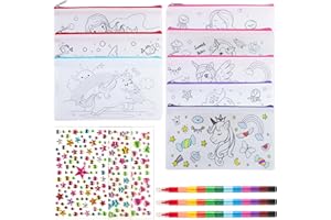 ZIGefofo 12 Pièces Pochette en Tissu Zippée Enfant Bricolage DIY Personnalisable Trousse de Maquillage en Toile Trousses à Crayons Sac à Colorier Garcon Fille Loisirs Créatifs pour Anniversaire Fêtes