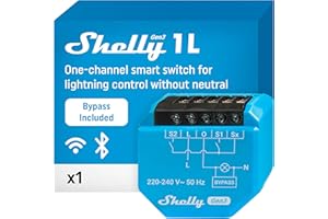 Shelly 1L Gen3 with Bypass, Wi-Fi Smart Relay Switch, 1 Channel, 200W Max, Remote Control, No Neutral Wire Required, Flush Mounting, Controls Loads Over 5 W, Alexa & Google Home, No Hub Required