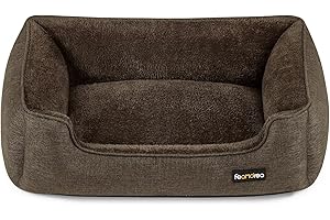 Feandrea Cuccia per Cani, Lettino per Animali in Simil Lino, Bordi Rialzati, Fondo Antiscivolo, Copertura Sfoderabile per Lavaggio, Taglia M per Cane Piccolo, 70 x 55 x 21 cm, Marrone PGW10CC