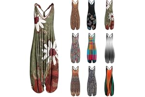 BATTNOT Damen Jumpsuit Damen Latzhose Lose Strampler Overall Frauen Sommer Blumendruck Wide Leg Playsuit Damen Jumpsuit Sommer Ärmellos Latzhose Loose Strampler Elegant Sommerhose